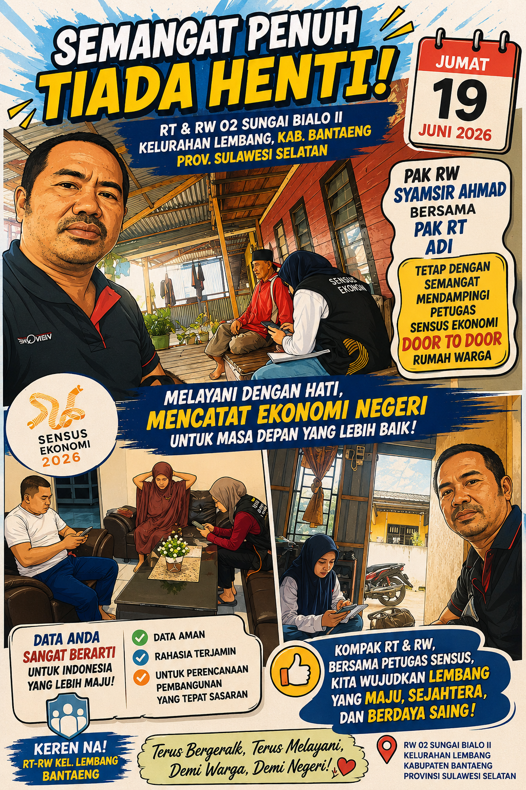 Keren! RT-RW Kelurahan Lembang Tak Kenal Lelah Dampingi Sensus Ekonomi, Warga Sungai Bialo II Beri Apresiasi